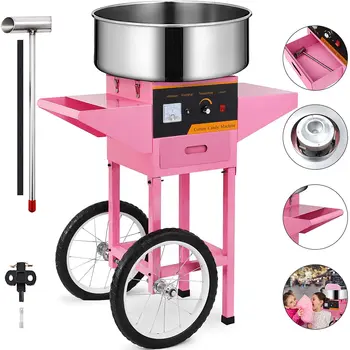 

VEVOR Commercial Cotton Candy Machine Kit 110v/220V Stainless Steel Electric Candy Floss Maker with Cart