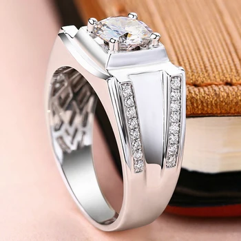 

1 Carat 18K White Gold Moissanite Diamond Luxury Ring Round 2 Row Classic Men Wedding Party Engagement Anniversary Ring Men VVS