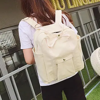

College Style Female Bag Large Capacity Backpack Student Canvas Knapsack Women Casual Solid Color Pockets Travel Handbag Women