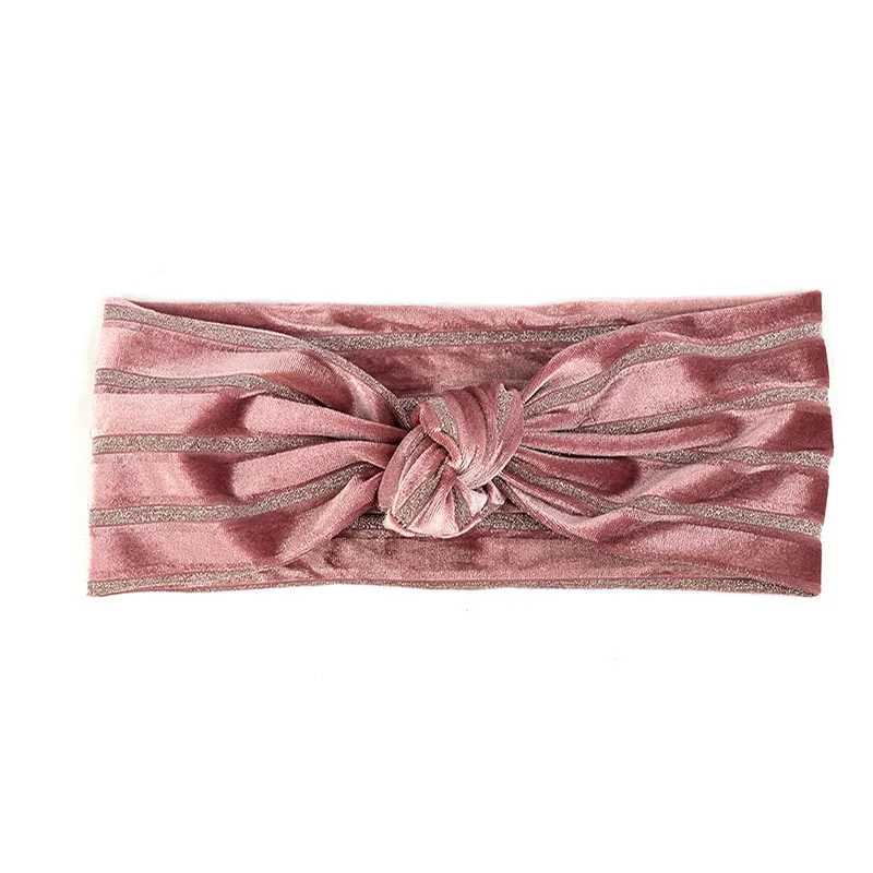 Pink Geebro/Женская хлопковая разноцветная бархатная полосатая повязки с узлом головной убор Boho мягкая ребристая эластичная резинка для волос аксессуары вечерние тюрбан - Цвет: Pink
