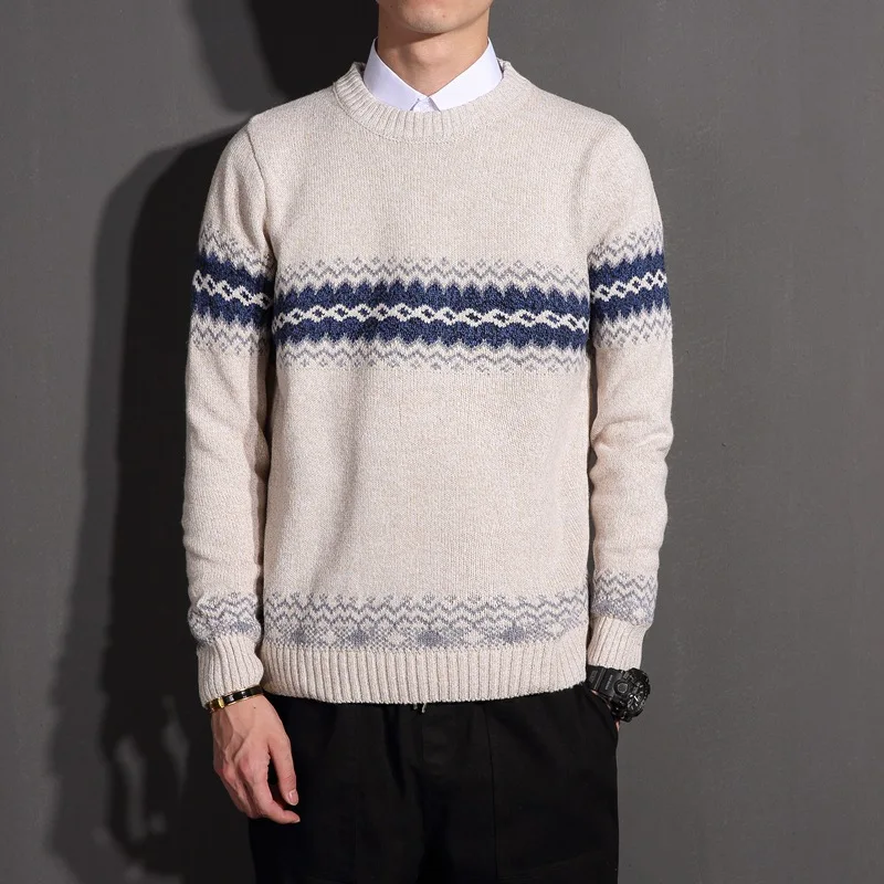 

2020 Autumn Spring Christmas Casual O-Neck Patchwork Pullover Sweater Men Turtleneck Fashion Brand Warm Pull