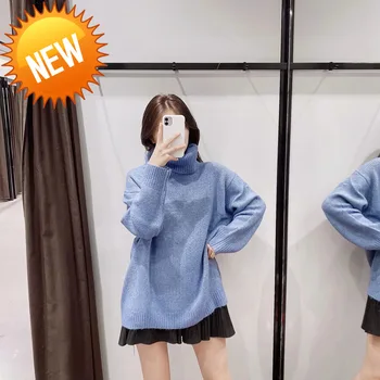 

oversize women turtleneck sweaters winter long sweater coat batwing sleeve loose knitwear top 3H90