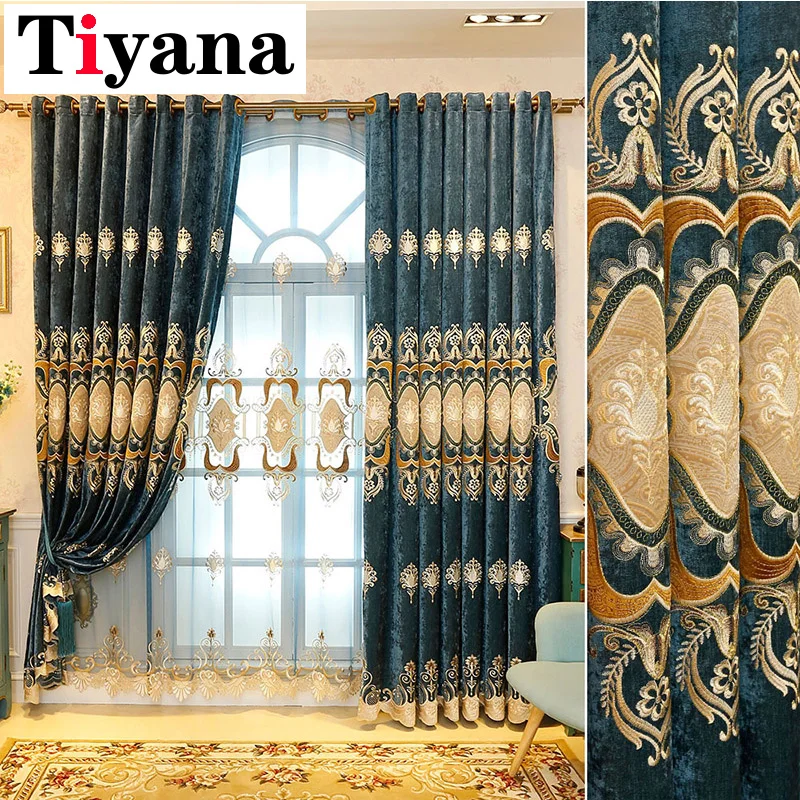 

Luxury Floral Embroidered Blackout Curtain Window Drapes for Bedroom European Insulated Dark Panels for Living Room M210Y