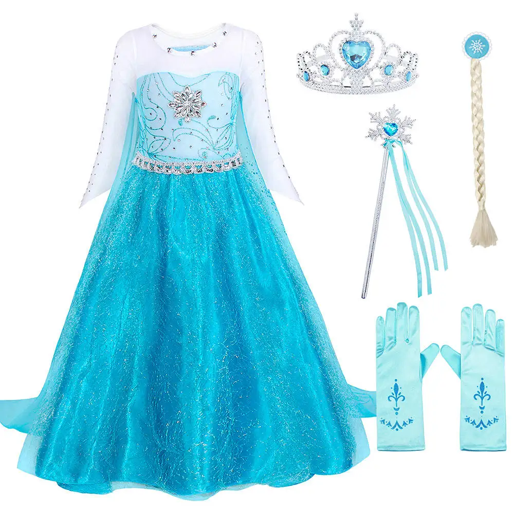 With Accessories AmzBarley/платье Снежной Королевы для маленьких девочек; платье принцессы Эльзы; маскарадные костюмы на Хэллоуин; нарядное платье на день рождения для маленьких девочек - Цвет: With Accessories