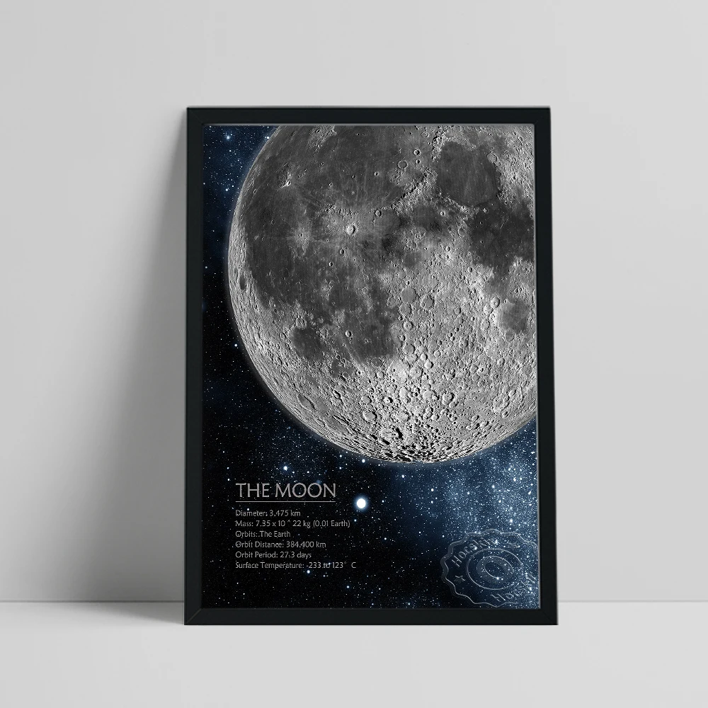 Fasi Lunari Stampa Artistica In Bianco E Nero, Spazio Esterno Celeste Poster Lunare, Sistema Solare The Moon Wall Art, Moonscape Wall Picture