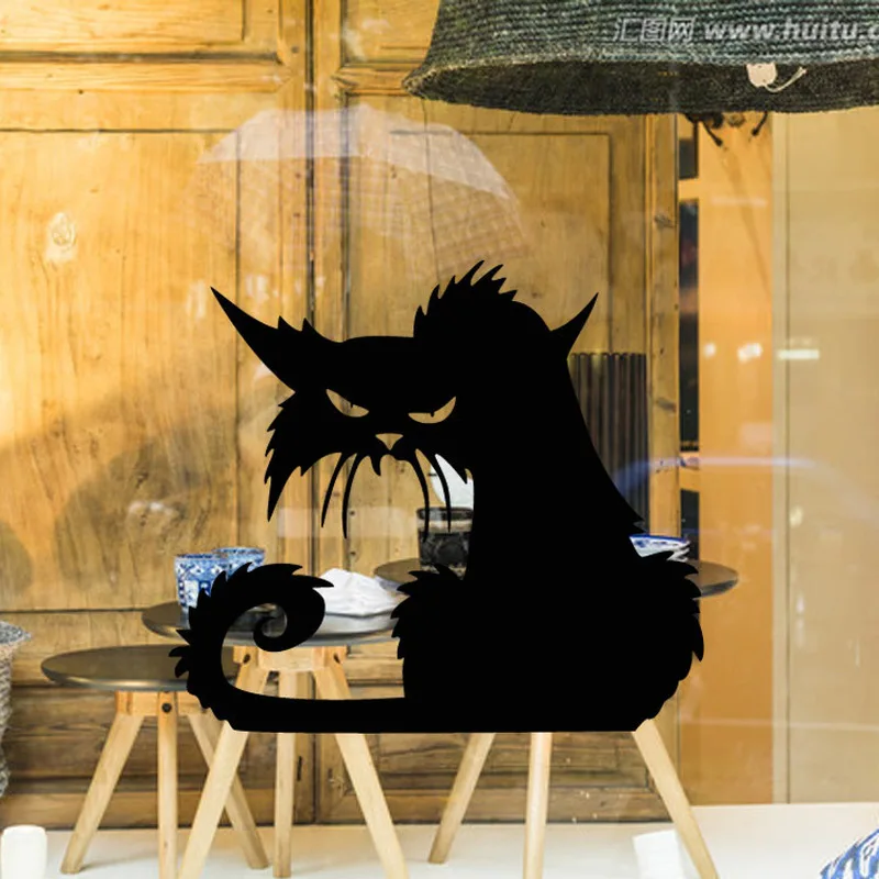 Halloween Scary Spooky Black Cat Wall Glass Sticker Halloween Decoration Decals 14.5*13.5cm