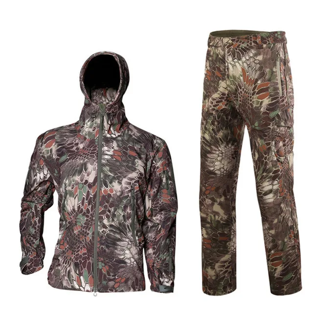 Уличные водонепроницаемые куртки TAD V4 Softshell тактическая охотничья Экипировка Термоодежда для пеших прогулок дышащая спортивная куртка и штаны - Цвет: snake green