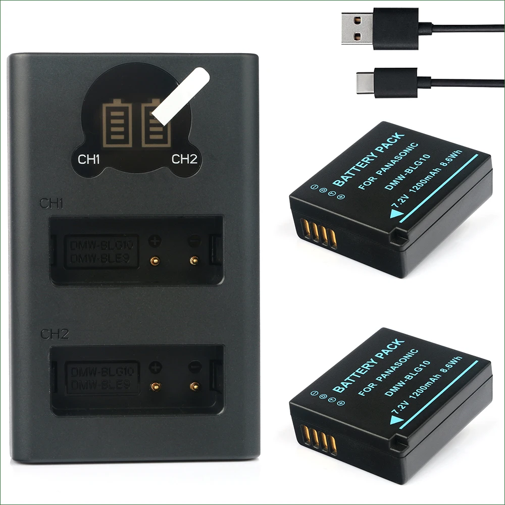 Dmw-Blg10 Ble9 Batteria + Caricatore Doppio Usb Per Panasonic Dmc-Gx7 Mark Ii Dmc-Lx15 Dmc-Lx100 Dmc-S6 Dmc-Zs60