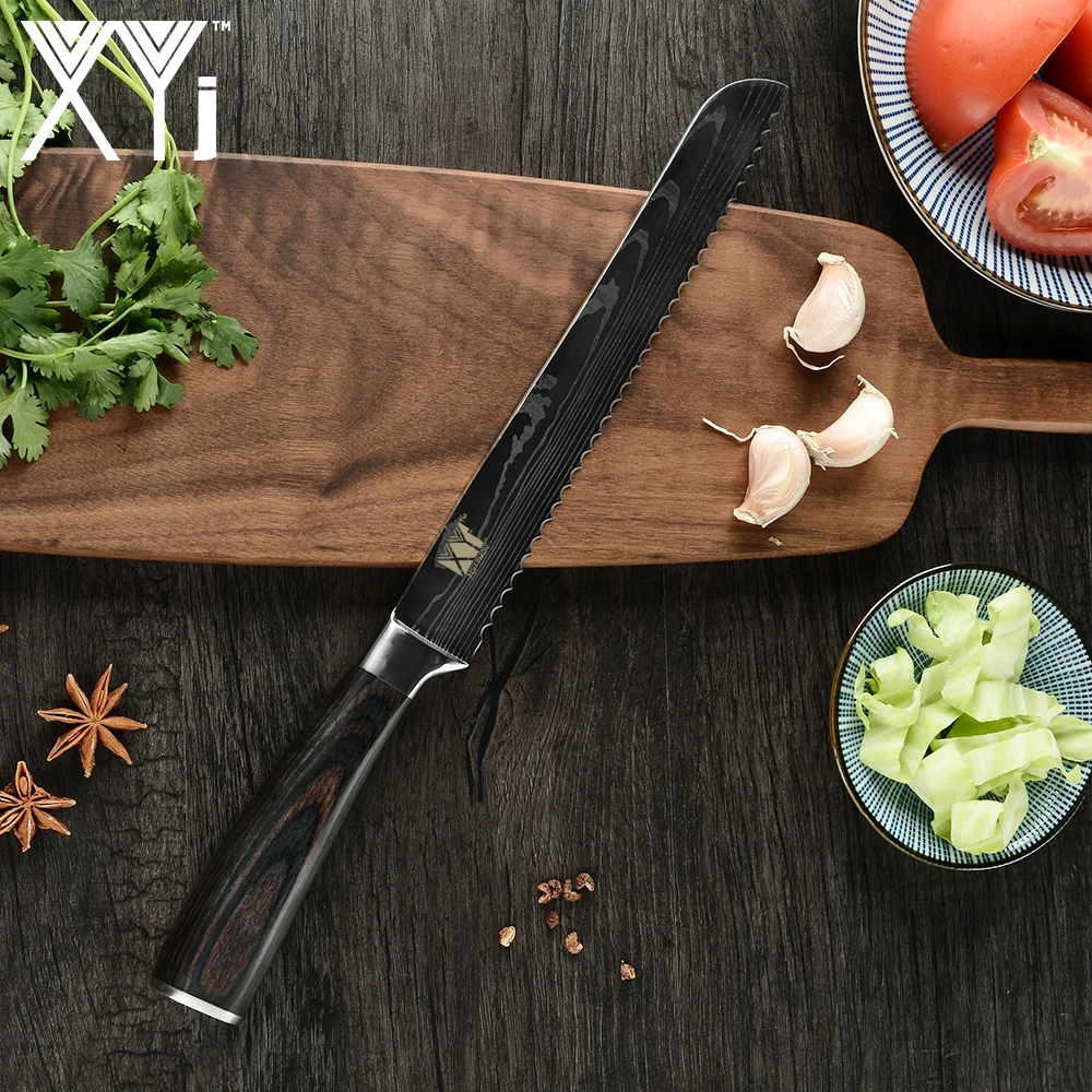 XYj 8 ''кухонный нож из нержавеющей стали для хлеба дамасский узор лезвие