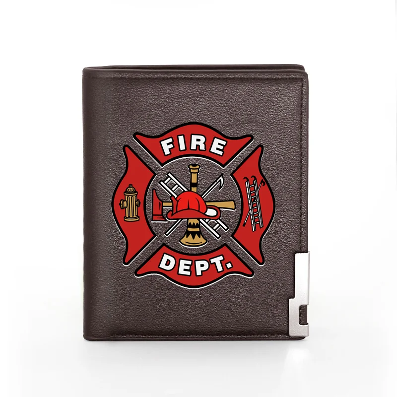 Men Women Leather Wallet Firefighter Control Cover Billfold Slim Credit Card/ID Holders Inserts Money Bag Male Short Purses