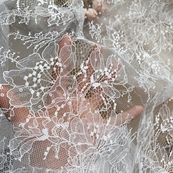 

Light ivory net flowers lace fabric with sequins shiny, 1.5 meters wide high quality women lace fabric 2020 NEW lace elegant!