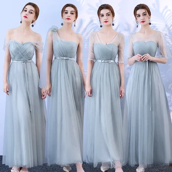 

Plus Size Tulle Junior Women Ladies Bridesmaid Dress Elegant Wedding Guest Party Sexy Dress Prom Azul Royal Vestido Bandage gray