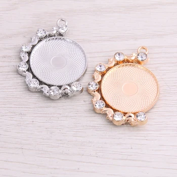 

SWEET BELL 6pcs 25mm Inner Size Rotation Double Side Gold Color Rhinestones Cameo Moon Cabochon Base Setting Pendant