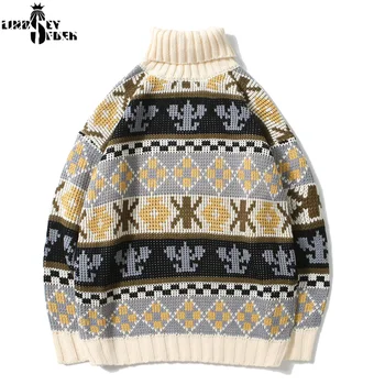 

Lindsey Seader Mens Sweaters Pullover Knit Coat Sweater Turtleneck Sweater Striped Patchwork Cotton Warm Winter Inside Outwear