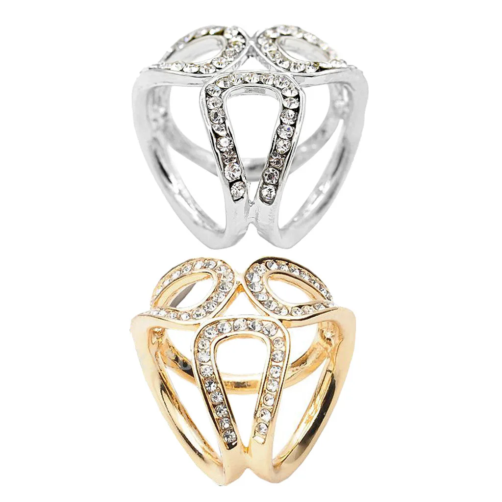 2Pcs Stylish Crystal Scarf Ring Scarf Slide Buckle Clip Wrap Holder Women Ladies Jewelry Accessory for Party