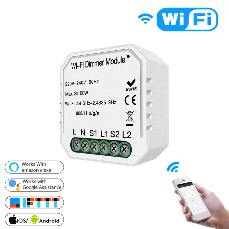 2 комплекта DIY WiFi умный 2 способ светильник светодиодный диммер модуль переключатель Smart Life/Tuya приложение дистанционное управление работа с Alexa Google Home - Комплект: 1 PC