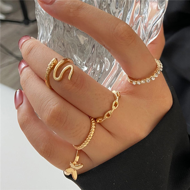 Color Hollowed Heart Shape Open Ring Set Design Cute Fashion Love Jewelry For Women Girl Gifts Adjustable Birthday Party