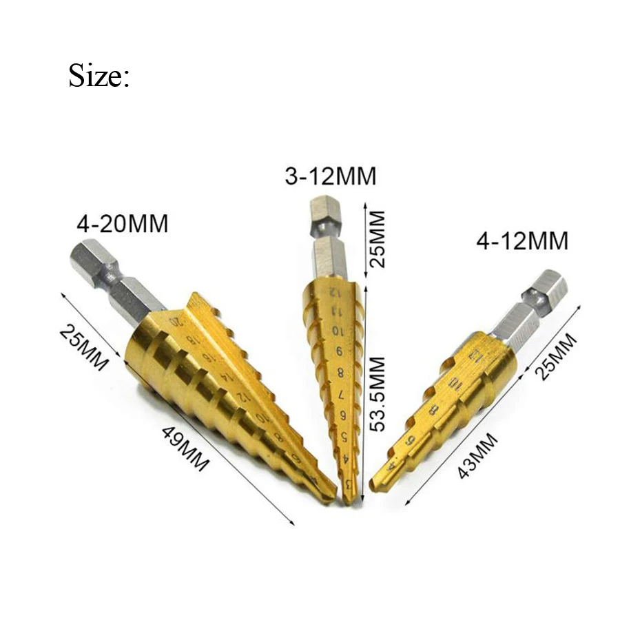 Шаг сверло из стали HSS Титан покрытием шаг конус металлический дыропробивной пресс 3-12/4-12/20/32 мм металлический шестигранный Конические Сверла Мощность инструменты