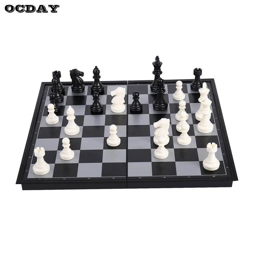 OCDAY мини-набор, международные шахматы, черно-белые шахматы со складной шахматной доской, портативные шахматы для путешествий, Развивающие детские игрушки, горячая Распродажа