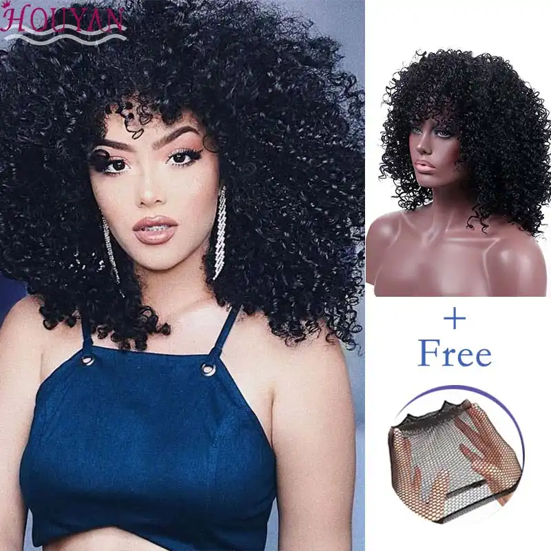 Pelucas De Cabello Corto Brasileno Sin Pegamento Houyan Para Mujeres Negras Pelucas De Cabello Rizado De Color Negro Natural Bob Aliexpress