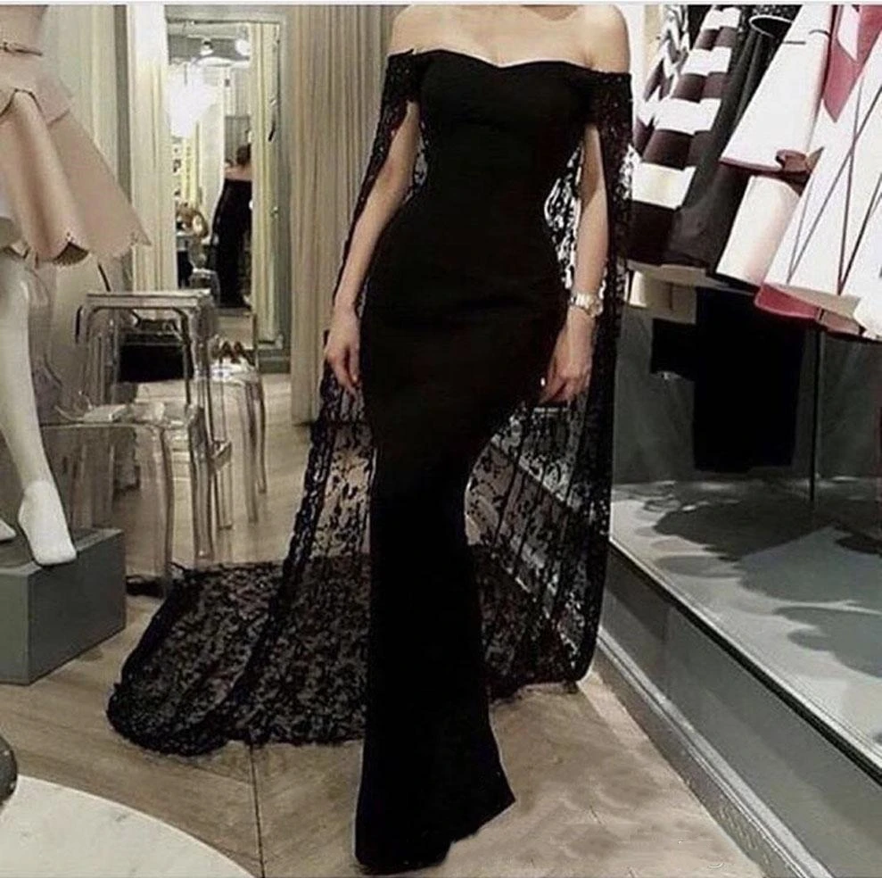 Sexy Black Straight Formal Evening Dresses Off Shoulder Court Train Wrap Modern Ladies Celebrity Dress Prom Party Gowns |
