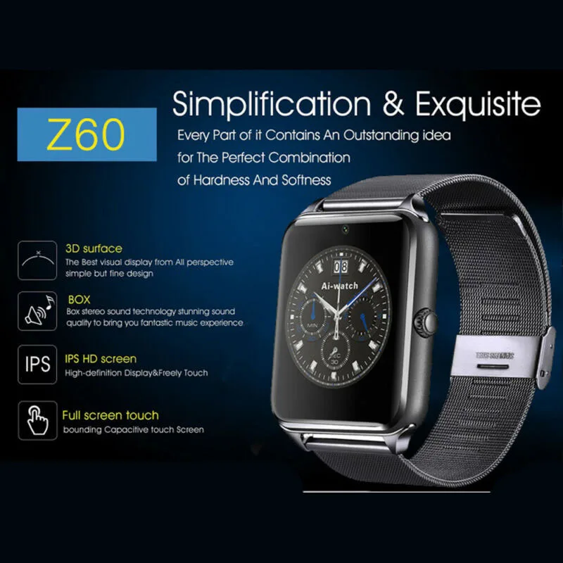 Умные часы Z60 с sim-картой, Bluetooth, умные часы Z60, relogio inteligente, умные часы GT08 Plus, reloj inteligente PK GT08