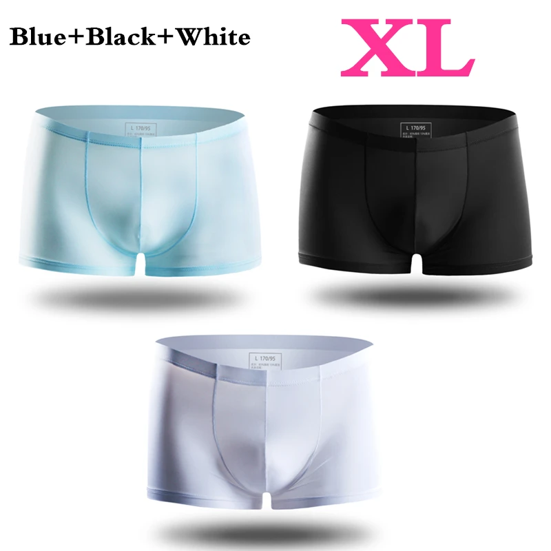 Black Blue White XL 3 шт. Xiaomi mijia летние ультра-тонкие мужские трусы шелк льда Бесшовные Боксеры Твердые полупрозрачные удобные трусы из дышащего материала - Цвет: Black Blue White XL