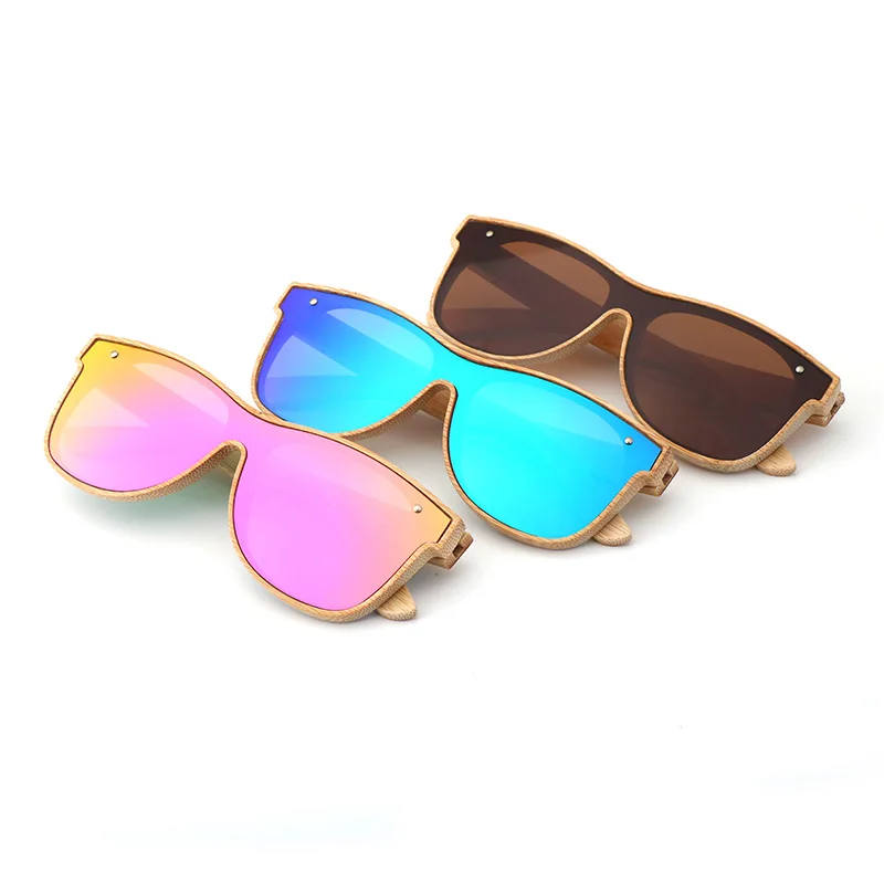 

BerWer New Bamboo Sunglass Men Women Brand Designer Sunglasses Unique Mirrored One Piece Style Polarized Lens Sun Glasses