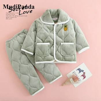 

Girls Boys Winter Pajamas Set Pjama Ifantil Children's Pyjamas Animal Fruit Style Flannel Thick Warm Home Sleepwear