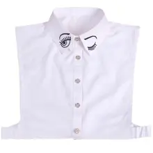 Корейский женский милый вышивка глаза съемный фальшивый воротник хлопок лацкане половина рубашка блузка декоративный свитер одежда аксессуар