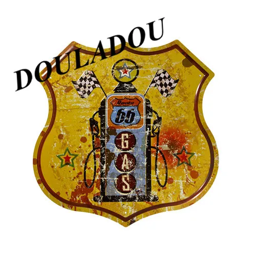 [Douladou] Газ Мотоцикл Pin Up плакат США Route66 Hot Rod настенные знаки для гаража Человек Винтаж Живопись Декор магазин вывески 20x30 см - Цвет: 4