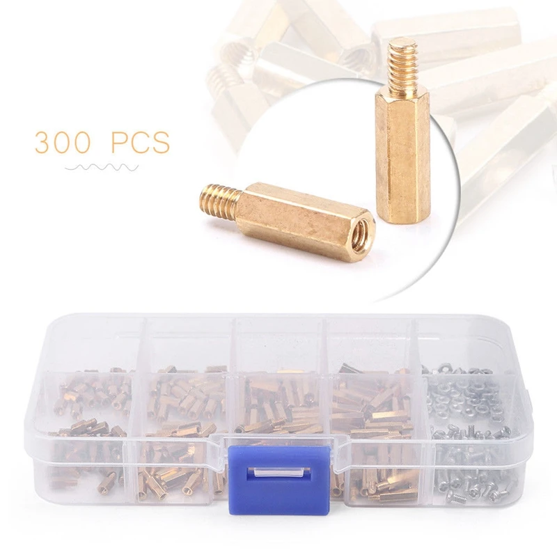 

ELEG-300X Brass M2 Hex Column Standoff Support Spacer Screw Nut Assortment Kit