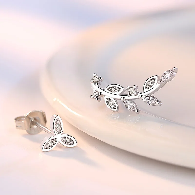 

Stud Earrings Korean Zircon Asymmetry Leaves Silver Color Earrings For Women Earing Earings Jewelry Earring Brincos Brinco Gift