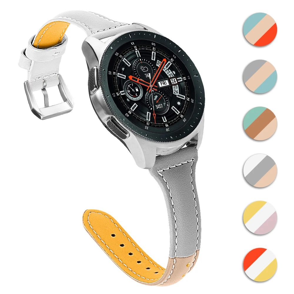 Кожаный ремешок для samsung Galaxy Watch 46 мм gear S3 Frontier/S3 классический кожаный ремешок 22 мм ремешок для часов huawei Watch GT браслет - Цвет ремешка: apricot-gray-white