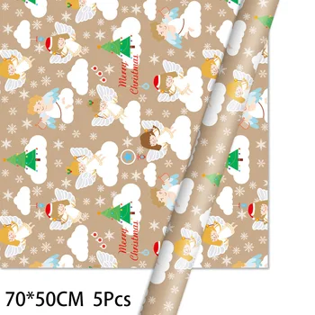 

5pcs Retro Christmas Gift Wrapping Paper Tree Snowflake Holiday Xmas Packing Decor 50*70cm Pack Holiday, Birthday Or Party Gifts