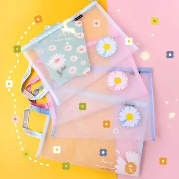 

1 PC Transparent Mesh Pencil Case Large Capacity Pen Bags Cute Flower Zipper PencilCase For Kids Gift School Supplies Stationery