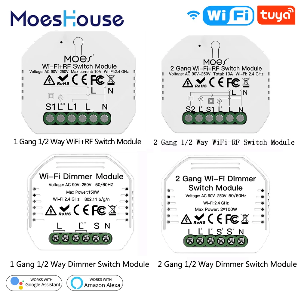 DIY Mini WiFi Smart Light Dimmer Switch Module Smart Life Tuya Remote Control Work with Alexa Google Home 1/2 Way 1/2 Gang