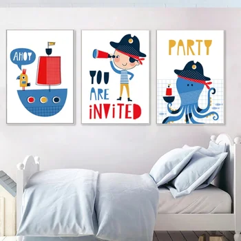 

Cartoon Party Pirates Colorful Nursery Wall Art Canvas Painting Nordic Posters And Prints Wall Pictures Kids Room Children Room