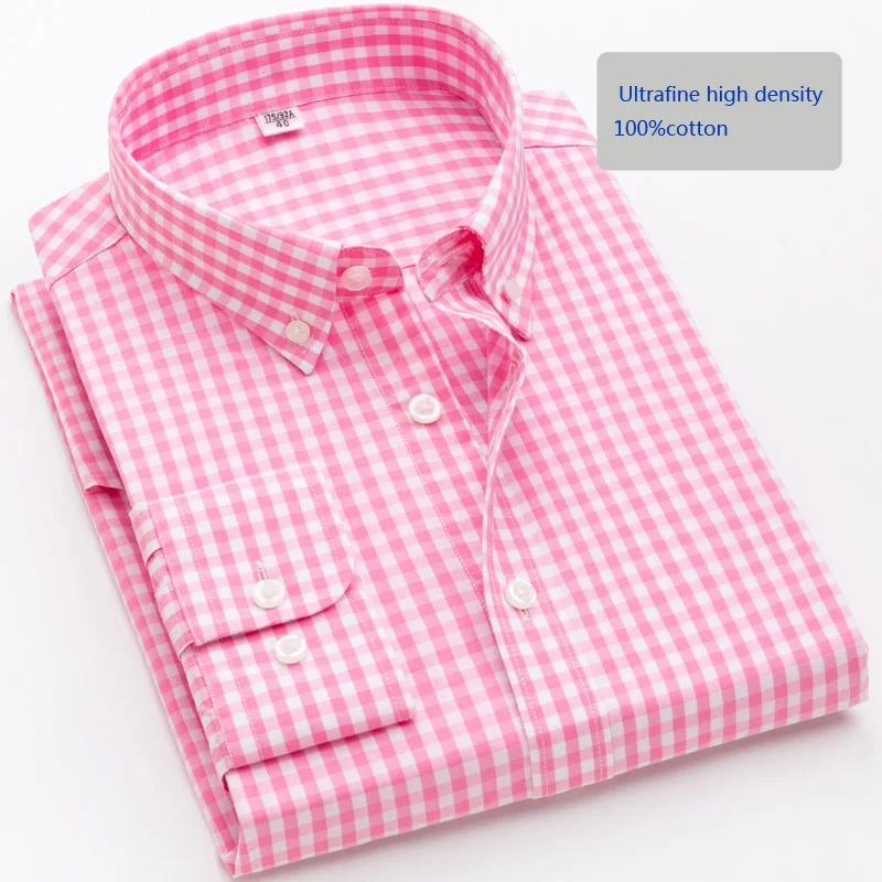 High-end men's long sleeve 100% cotton buckle shirt men's plaid fashion casual free shipping men's shirt pink shirt men High-end men's long sleeve 100% cotton buckle shirt men's plaid fashion casual free shipping men's shirt pink shirt men