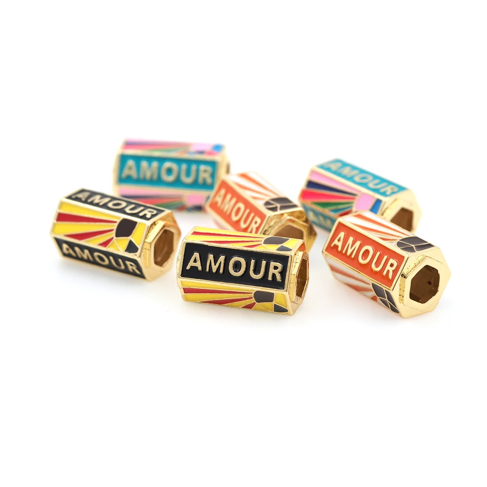 Suitable For Bracelets, Necklaces, Jewelry Making Supplies, Enamel Carving Letters, Perforated Beads, Hexagonal Spacer Beads