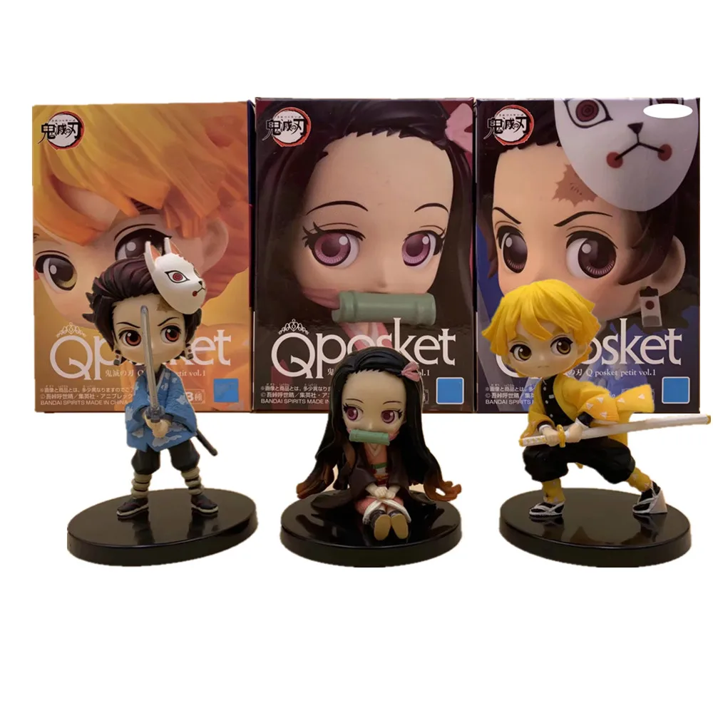 Kimetsu no Yaiba Nezuko Tanjirou Zenitsu Giyuu Inosuke PVC Action Figure Q.ver Anime Demon Slayer Figurine Toys 3pcs/set