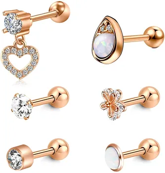 

16g Helix Earring Cartilage Tragus Studs Earrings CZ Flower Heart Dangle Opal Stone Rain Drop Style Earring Studs 6