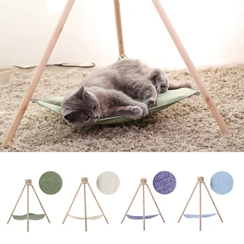 

Puppy Dogs Cat Lazy Hammock Bed House Cottages Cat Lounger Pet Cat Linen Mat Cushion Simple Tripod Hammock For Cats