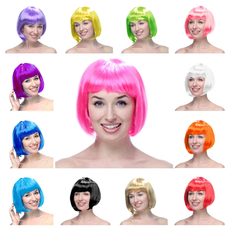 Short Straight Colorful Bob Wigs Halloween Wig Cosplay Accessories Multifunction PET 1Pcs Costume Ball Rave Party Supplies