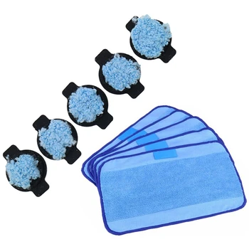 

5pcs Wet Microfiber Mopping Cloths Washable & 5Pcs Water Wick Cap Kit for IRobot Braava 380 380T 320