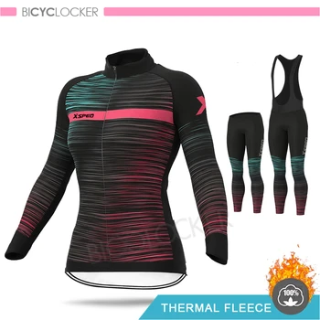 Conjunto de Ropa de Ciclismo de invierno para Mujer, Jersey de manga larga, uniforme de bicicleta térmico de lana, Hembra, novedad de 2020