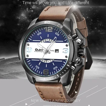 

Luxury Men's Oulm Watch Sport relojes Japan Double Movement Square Dial Compass Function Military Cool Stylish Wristwatches