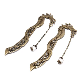 

2Pcs Dragon Leaf Feaher Luminous Bookmark Glowing Metal Classics Petals Beads Bookmarks Single