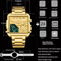 BOAMIGO 2021 New Top Brand Luxury Fashion Men Watches Gold Stainless Steel  Sport Square Digital Analog Big Quartz Watch for Men|Quartz Watches| -  AliExpress