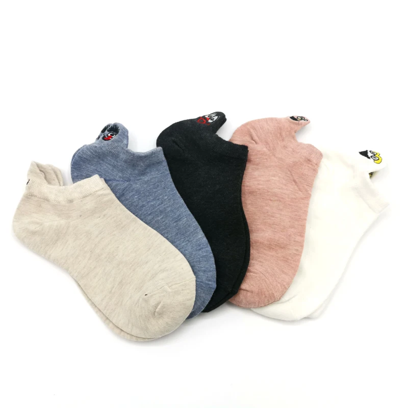5 Pairs 5 пар/упак. каваи вышитые выразительные женские носки счастливые Модные ботильоны забавные Женские носочки хлопок Лето карамельный цвет - Цвет: 5 Pairs